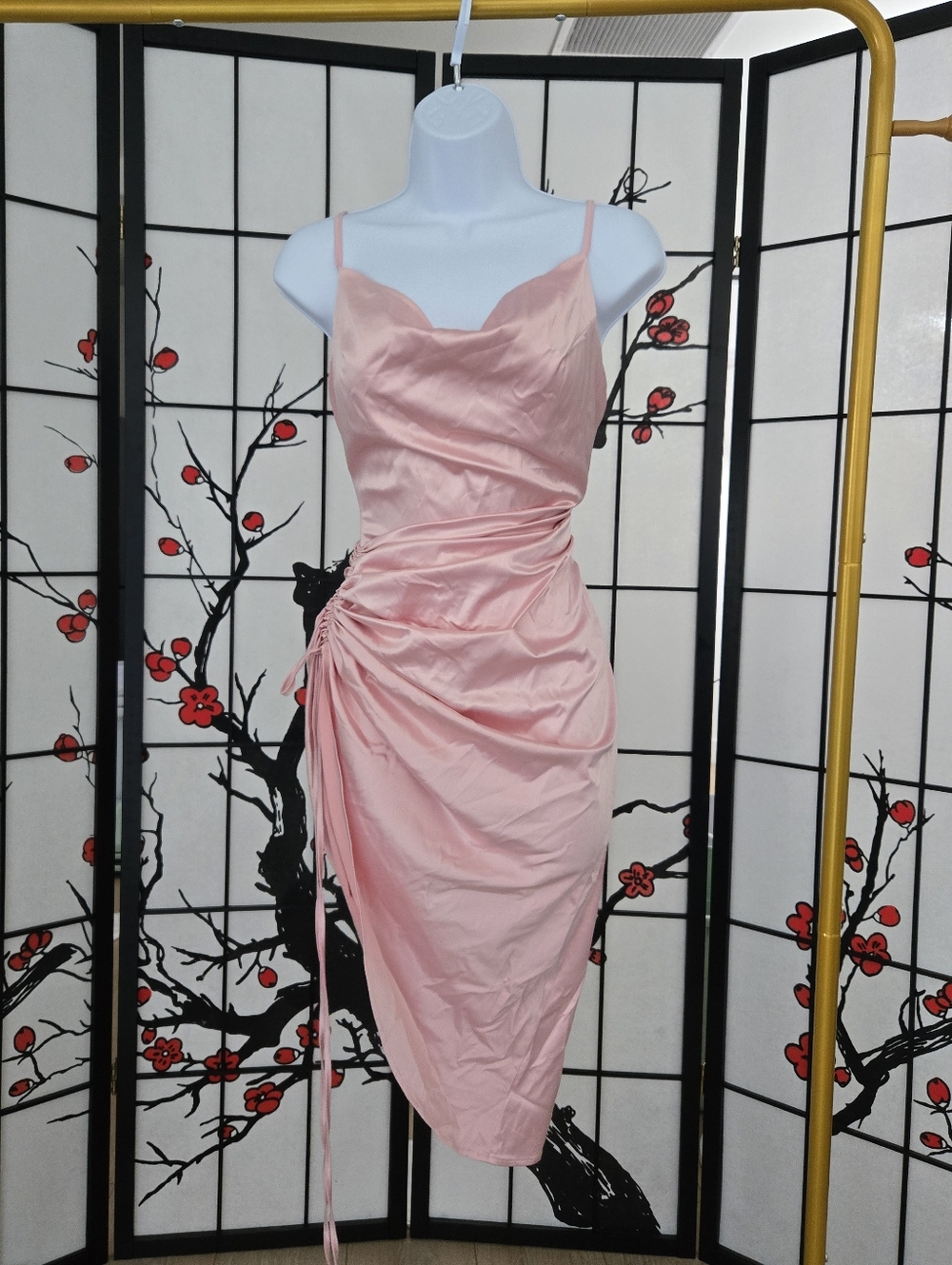 Pink Satin Draped Dress